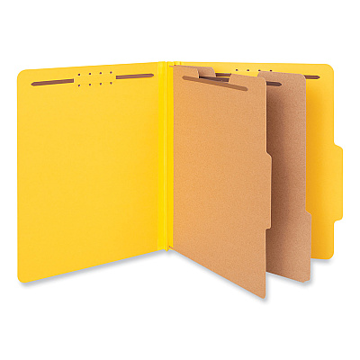 Universal Bright Colored Pressboard Classification Folders, 2" Expansion, 2 Dividers, 6 Fasteners, Letter Size, Yellow Exterior, 10/Box (UNV10304)