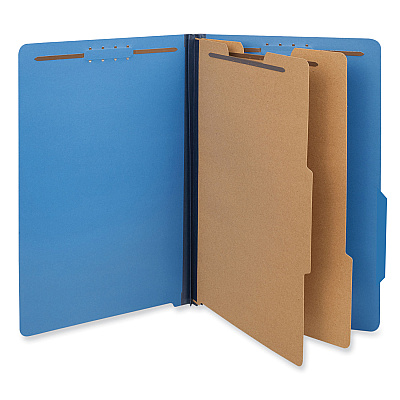 Universal Bright Colored Pressboard Classification Folders, 2" Expansion, 2 Dividers, 6 Fasteners, Legal Size, Cobalt Blue, 10/Box (UNV10311)