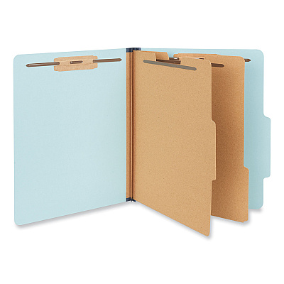Universal Six-Section Pressboard Classification Folders, 2.5" Expansion, 2 Dividers, 6 Fasteners, Letter Size, Light Blue, 20/Box (UNV10405)