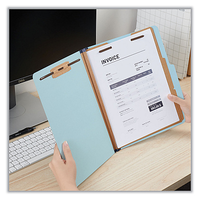 Universal Six-Section Pressboard Classification Folders, 2.5" Expansion, 2 Dividers, 6 Fasteners, Letter Size, Light Blue, 20/Box (UNV10405)