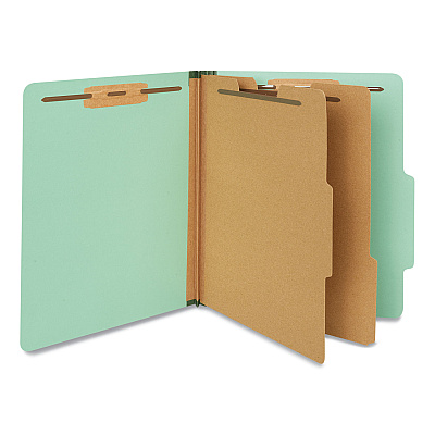 Universal Six-Section Classification Folders, Heavy-Duty Pressboard Cover, 2 Dividers, 6 Fasteners, Letter Size, Light Green, 20/Box (UNV10407)