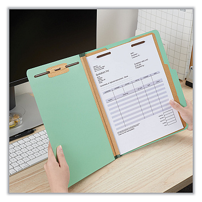 Universal Six-Section Classification Folders, Heavy-Duty Pressboard Cover, 2 Dividers, 6 Fasteners, Letter Size, Light Green, 20/Box (UNV10407)