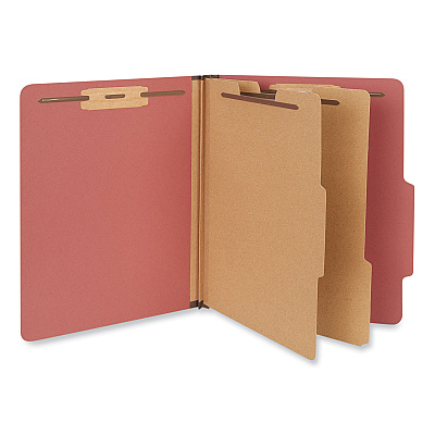 Universal Six-Section Classification Folders, Heavy-Duty Pressboard Cover, 2 Dividers, 6 Fasteners, Letter Size, Brick Red, 20/Box (UNV10408)