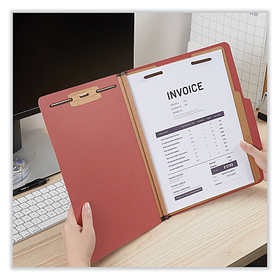 Universal Six-Section Classification Folders, Heavy-Duty Pressboard Cover, 2 Dividers, 6 Fasteners, Letter Size, Brick Red, 20/Box (UNV10408)