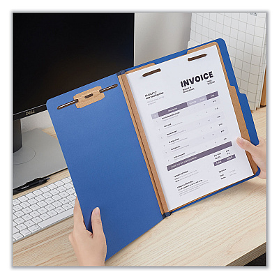 Universal Six-Section Pressboard Classification Folders, 2.5" Expansion, 2 Dividers, 6 Fasteners, Letter Size, Blue, 10/Box (UNV10410)