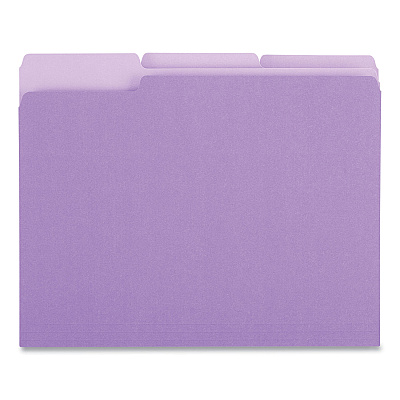 Universal Deluxe Colored Top Tab File Folders, 1/3-Cut Tabs: Assorted, Letter Size, Violet/Light Violet, 100/Box (UNV10505)
