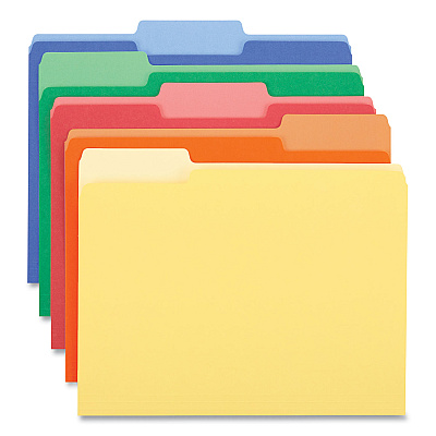 Universal Deluxe Colored Top Tab File Folders, 1/3-Cut Tabs: Assorted, Letter Size, Assorted Colors, 100/Box (UNV10506)