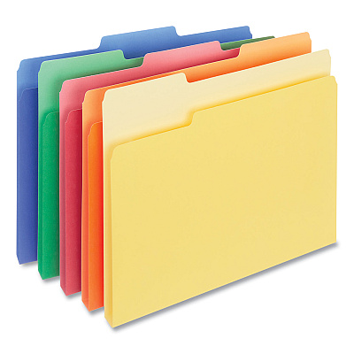 Universal Deluxe Colored Top Tab File Folders, 1/3-Cut Tabs: Assorted, Letter Size, Assorted Colors, 100/Box (UNV10506)