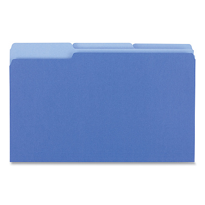 Universal Deluxe Colored Top Tab File Folders, 1/3-Cut Tabs: Assorted, Legal Size, Blue/Light Blue, 100/Box (UNV10521)