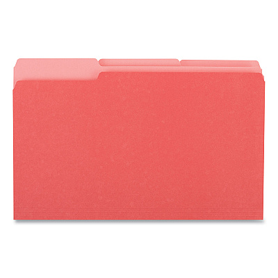 Universal Deluxe Colored Top Tab File Folders, 1/3-Cut Tabs: Assorted, Legal Size, Red/Light Red, 100/Box (UNV10523)