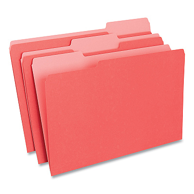Universal Deluxe Colored Top Tab File Folders, 1/3-Cut Tabs: Assorted, Legal Size, Red/Light Red, 100/Box (UNV10523)
