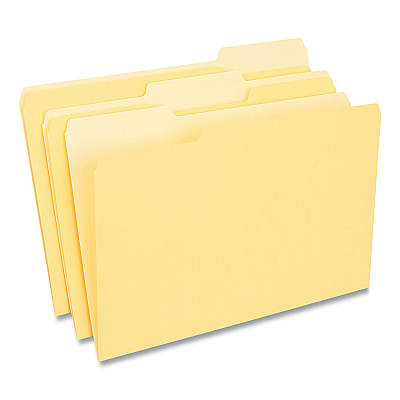 Universal Deluxe Colored Top Tab File Folders, 1/3-Cut Tabs: Assorted, Legal Size, Yellow/Light Yellow, 100/Box (UNV10524)