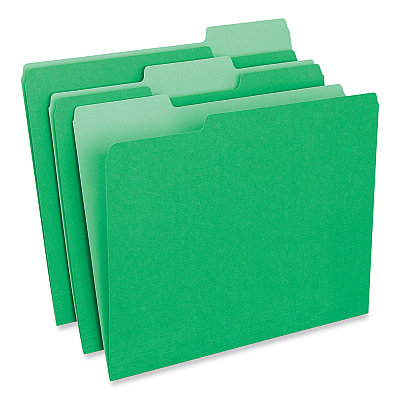 Universal Interior File Folders, 1/3-Cut Tabs: Assorted, Letter Size, 11-pt Stock, Green, 100/Box (UNV12302)