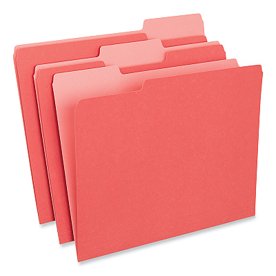 Universal Interior File Folders, 1/3-Cut Tabs: Assorted, Letter Size, 11-pt Stock, Red, 100/Box (UNV12303)