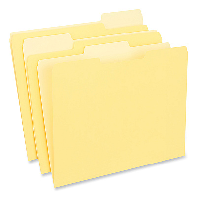 Universal Interior File Folders, 1/3-Cut Tabs: Assorted, Letter Size, 11-pt Stock, Yellow, 100/Box (UNV12304)