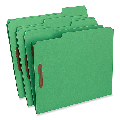 Universal Deluxe Reinforced Top Tab Fastener Folders, 0.75" Expansion, 2 Fasteners, Letter Size, Green Exterior, 50/Box (UNV13522)