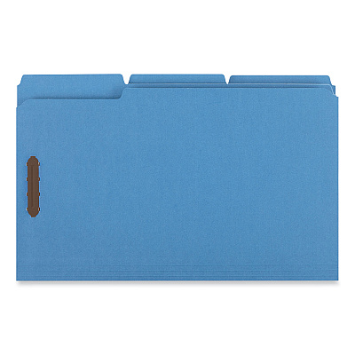 Universal Deluxe Reinforced Top Tab Fastener Folders, 0.75" Expansion, 2 Fasteners, Legal Size, Blue Exterior, 50/Box (UNV13525)