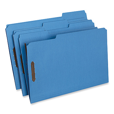 Universal Deluxe Reinforced Top Tab Fastener Folders, 0.75" Expansion, 2 Fasteners, Legal Size, Blue Exterior, 50/Box (UNV13525)