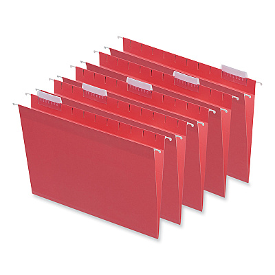 Universal Deluxe Bright Color Hanging File Folders, Letter Size, 1/5-Cut Tabs, Red, 25/Box (UNV14118)