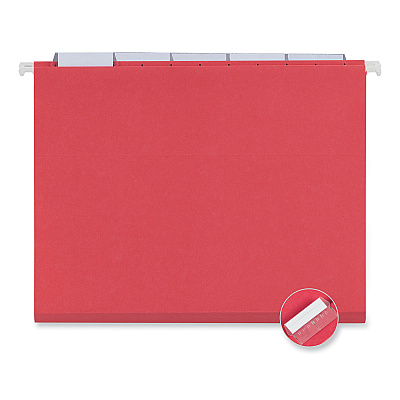 Universal Deluxe Bright Color Hanging File Folders, Letter Size, 1/5-Cut Tabs, Red, 25/Box (UNV14118)