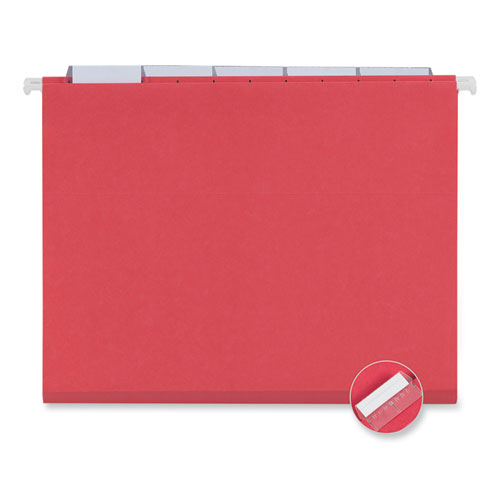 Universal Deluxe Bright Color Hanging File Folders, Letter Size, 1/5-Cut Tabs, Red, 25/Box (14118)