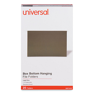 Universal Box Bottom Hanging File Folders, 1" Capacity, Legal Size, 1/5-Cut Tabs, Standard Green, 25/Box (UNV14151)