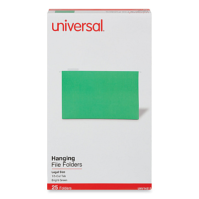 Universal Deluxe Bright Color Hanging File Folders, Legal Size, 1/5-Cut Tabs, Bright Green, 25/Box (UNV14217)