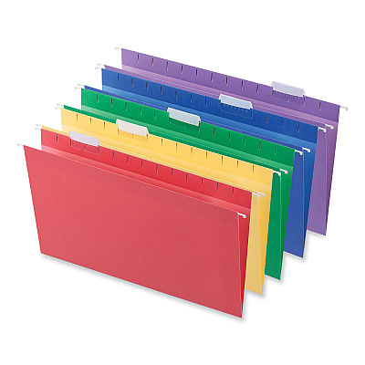 Universal Deluxe Bright Color Hanging File Folders, Legal Size, 1/5-Cut Tabs, Assorted Colors, 25/Box (UNV14221)