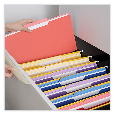 Universal Interior File Folders, 1/3-Cut Tabs: Assorted, Legal Size, 11-pt Stock, Red, 100/Box (UNV15303)