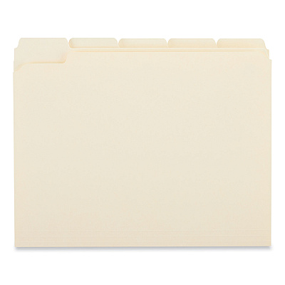 Universal Double-Ply Top Tab Manila File Folders, 1/5-Cut Tabs: Assorted, Letter Size, 0.75" Expansion, Manila, 100/Box (UNV16115)