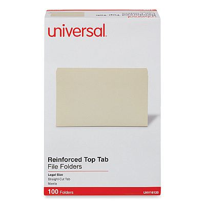 Universal Double-Ply Top Tab Manila File Folders, Straight Tabs, Legal Size, 0.75" Expansion, Manila, 100/Box (UNV16120)