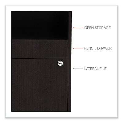 Alera Open Office Desk Series Low File Cabinet Credenza, 2-Drawer: Pencil/File,Legal/Letter,1 Shelf,Espresso,29.5x19.13x22.88 (ALELS583020ES)