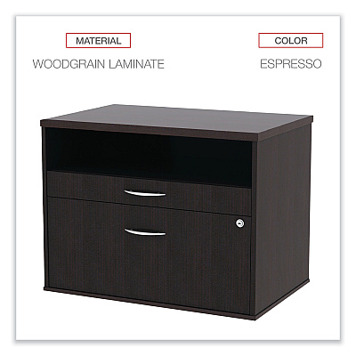 Alera Open Office Desk Series Low File Cabinet Credenza, 2-Drawer: Pencil/File,Legal/Letter,1 Shelf,Espresso,29.5x19.13x22.88 (ALELS583020ES)