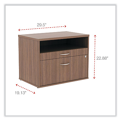 Alera Open Office Desk Series Low File Cabinet Credenza, 2-Drawer: Pencil/File, Legal/Letter, 1 Shelf,Walnut,29.5x19.13x22.88 (ALELS583020WA)