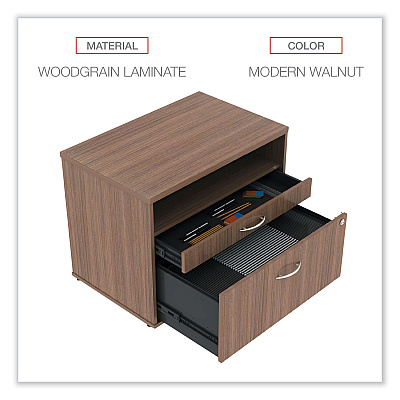 Alera Open Office Desk Series Low File Cabinet Credenza, 2-Drawer: Pencil/File, Legal/Letter, 1 Shelf,Walnut,29.5x19.13x22.88 (ALELS583020WA)