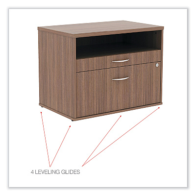 Alera Open Office Desk Series Low File Cabinet Credenza, 2-Drawer: Pencil/File, Legal/Letter, 1 Shelf,Walnut,29.5x19.13x22.88 (ALELS583020WA)