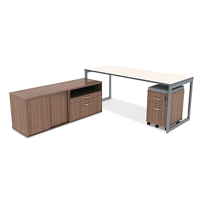Alera Open Office Desk Series Low File Cabinet Credenza, 2-Drawer: Pencil/File, Legal/Letter, 1 Shelf,Walnut,29.5x19.13x22.88 (ALELS583020WA)