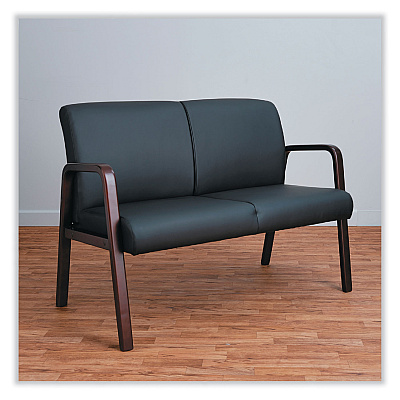 Alera Reception Lounge Series Wood Loveseat, 44.88w x 26.13d x 33h, Black/Mahogany (ALERL2219M)