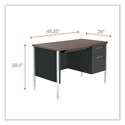 Alera Single Pedestal Steel Desk, 45.25" x 24" x 29.5", Mocha/Black, Chrome Legs (ALESD4524BM)
