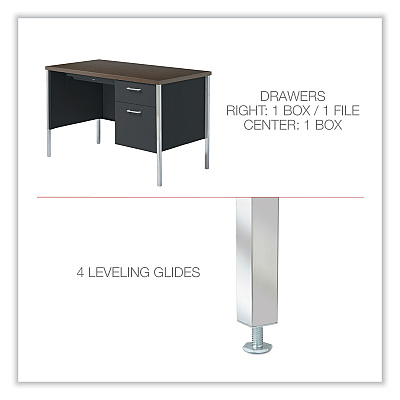 Alera Single Pedestal Steel Desk, 45.25" x 24" x 29.5", Mocha/Black, Chrome Legs (ALESD4524BM)