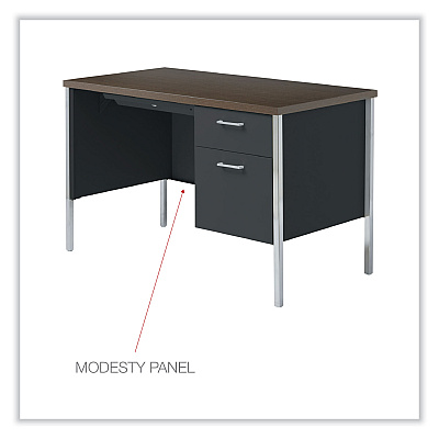 Alera Single Pedestal Steel Desk, 45.25" x 24" x 29.5", Mocha/Black, Chrome Legs (ALESD4524BM)