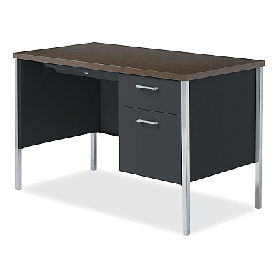 Alera Single Pedestal Steel Desk, 45.25" x 24" x 29.5", Mocha/Black, Chrome Legs (ALESD4524BM)
