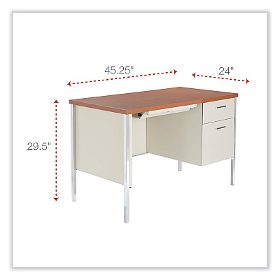 Alera Single Pedestal Steel Desk, 45.25" x 24" x 29.5", Cherry/Putty, Chrome-Plated Legs (ALESD4524PC)