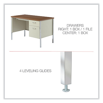 Alera Single Pedestal Steel Desk, 45.25" x 24" x 29.5", Cherry/Putty, Chrome-Plated Legs (ALESD4524PC)