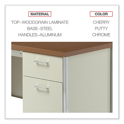 Alera Single Pedestal Steel Desk, 45.25" x 24" x 29.5", Cherry/Putty, Chrome-Plated Legs (ALESD4524PC)