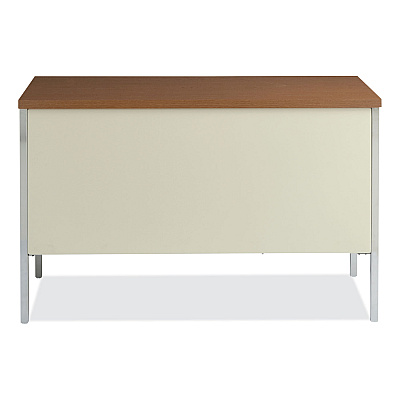 Alera Single Pedestal Steel Desk, 45.25" x 24" x 29.5", Cherry/Putty, Chrome-Plated Legs (ALESD4524PC)