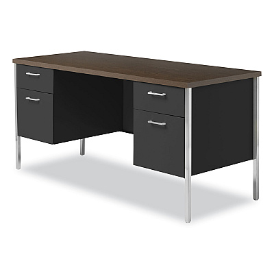 Alera Double Pedestal Steel Credenza, 60w x 24d x 29.5h, Mocha/Black (ALESD6024BM)