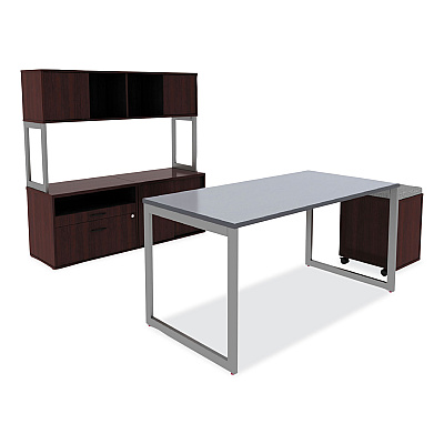 Alera Open Office Desk Series Low File Cabinet Credenza, 2-Drawer: Pencil/File,Legal/Letter,1 Shelf,Mahogany,29.5x19.13x22.88 (ALELS583020MY)