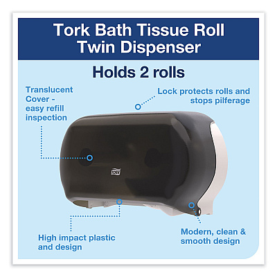 Tork Twin Standard Roll Bath Tissue Dispenser, 12.75 x 5.57 x 8.25, Smoke (TRK59TR)