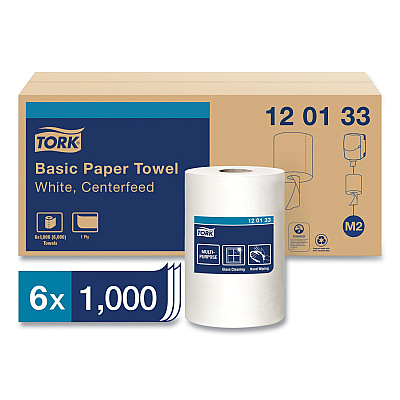 Tork Advanced Centerfeed Hand Towel, 1-Ply, 8.25 x 11.8, White, 1,000/Roll, 6/Carton (TRK120133)